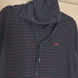 Vans Men's Navy Small Red Striped Hoodie Long Sleeve Shirt Top